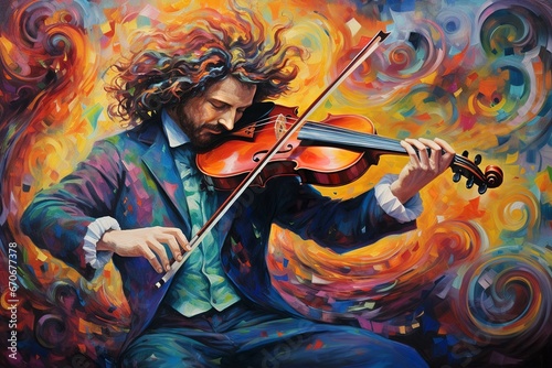 colorful illustration of a chello musician photo