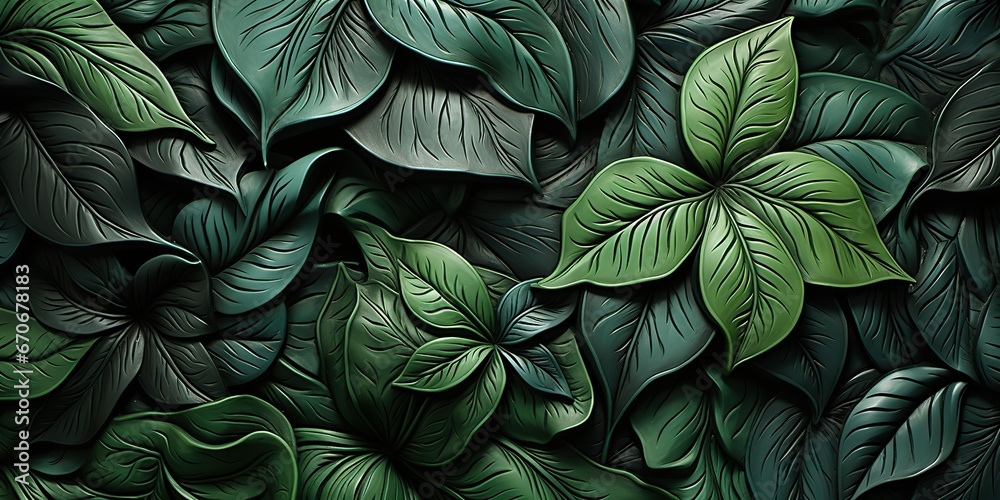 AI Generated. AI Generative. Plant decorative leaves botanical pattern background. Graphic Art - obrazy, fototapety, plakaty 