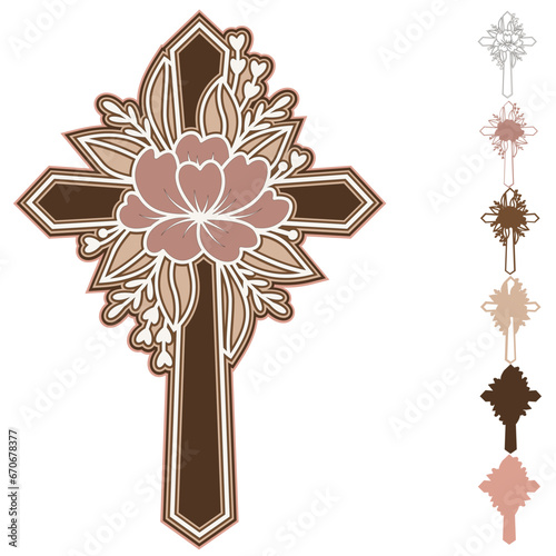 Cross with flowers svg layered papercut, 3d Religious cross  for cut