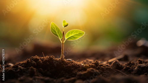 Small plant in soil scenery wallpaper - ai generative