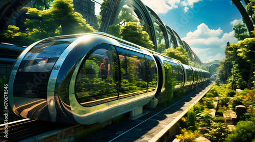 A futuristic underground train in jungle like terrain photo