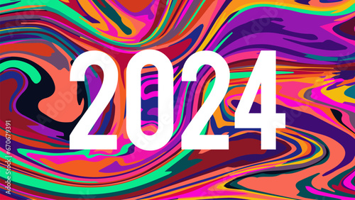 2024 vector banner background design in psychedelic swirl colorful effect