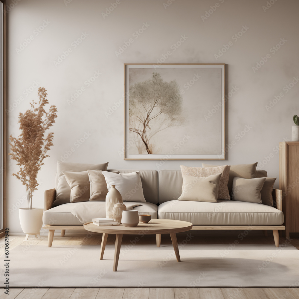 Home mockup, living room in scandinavian style, 3d render. AI generated. Home mockup, living room in scandinavian style, 3d render. AI generated.