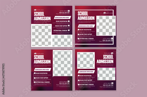 social flyer design school admission social media post template with a bundle set four template presentation 