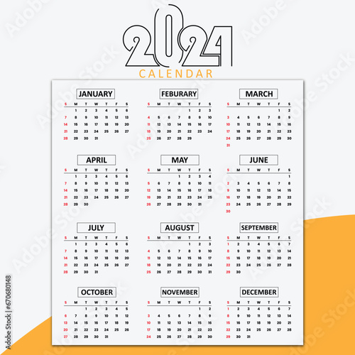 calendar 2024 week start Sunday corporate design planner template, Simple planner design template 2024, background design