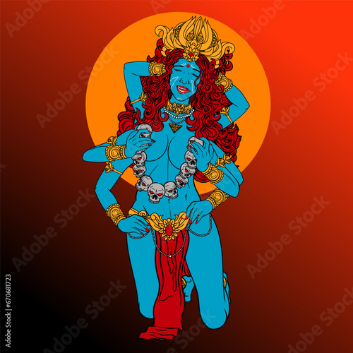 Awesome Mahakali Durga illustration in colorful style, suitable for merchandise, souvenir, wall art, stickers