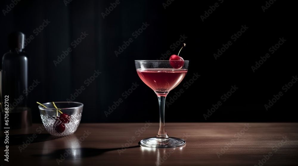 refreshing sweet cherry cocktail drink on a bar table with good light