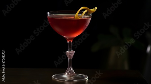 refreshing berry cognac cocktail drink on a bar table with good light 