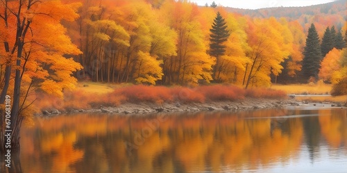 Beautiful fall landscape. AI generated illustration photo