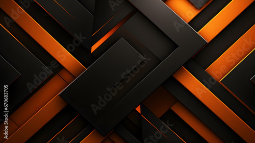 Abstract background design of black and orange panels forming mosaic geometric pattern. Neural network generated image. Not based on any actual person or scene.