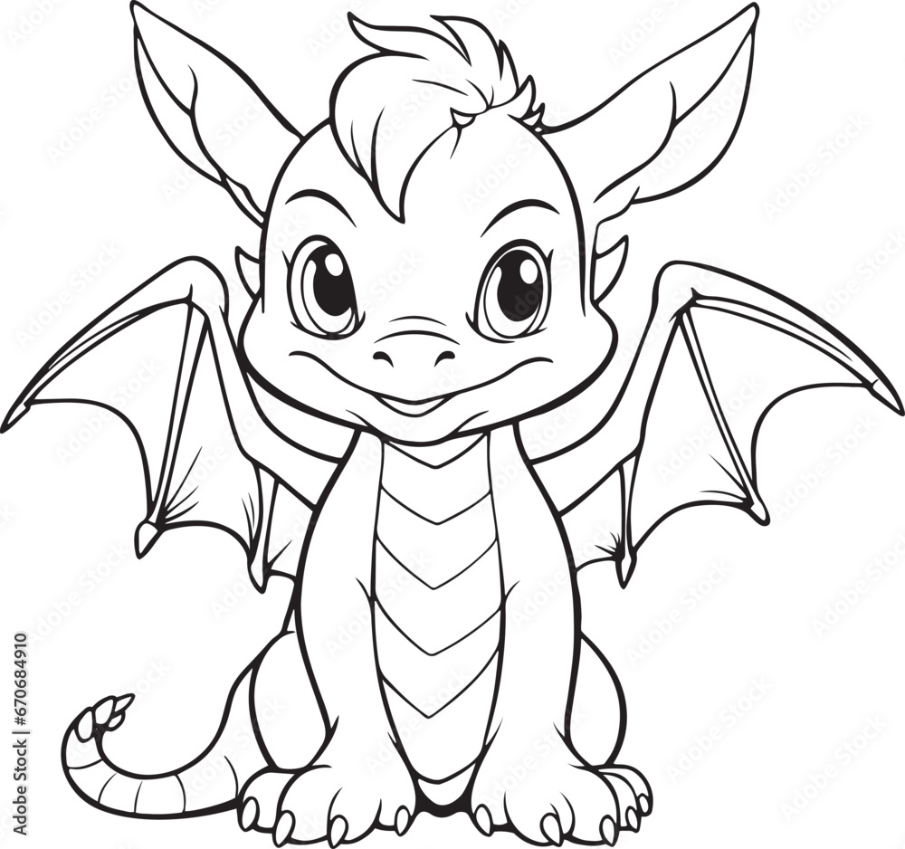 Coloring page of a cute little Dragon. Symbol of 2024 year. Vector illustration