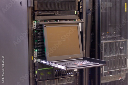 Data Center Server station with an open KVM