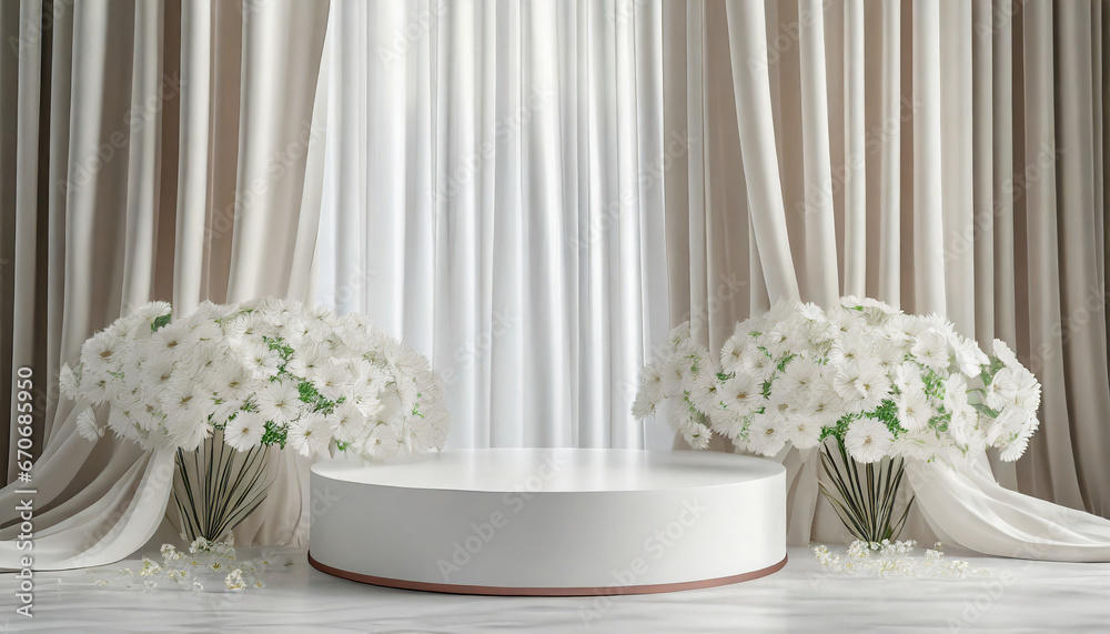3D wooden & white podium table, bathed in sunlight, embodies luxury and sophistication, ideal for showcasing cosmetic, skincare, and fashion products 3D wooden & white podium table, bathed in sunlight, embodies luxury and sophistication, ideal for showcasing cosmetic, skincare, and fashion products