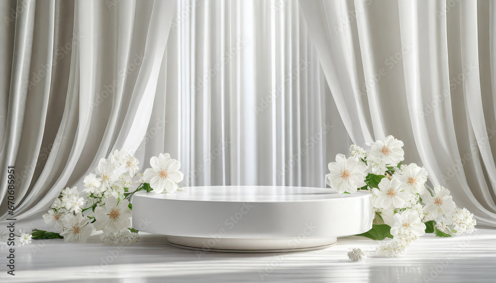 3D wooden & white podium table, bathed in sunlight, embodies luxury and sophistication, ideal for showcasing cosmetic, skincare, and fashion products 3D wooden & white podium table, bathed in sunlight, embodies luxury and sophistication, ideal for showcasing cosmetic, skincare, and fashion products