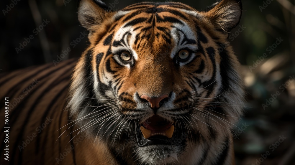 Close up of a tiger with open mouth, Panthera tigris altaica