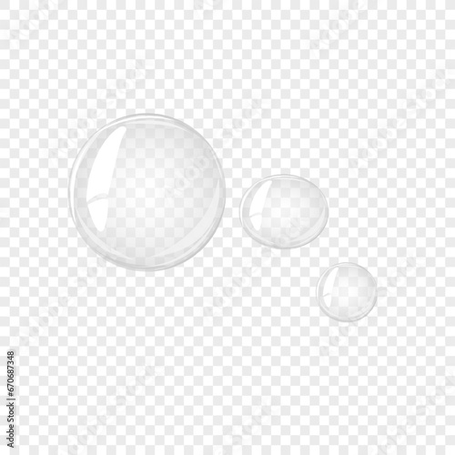Transparent water bubble. Soap bubble, crystal glass ball. Beauty product, moisture, skincare transparent bubbles top view, scatter splashes