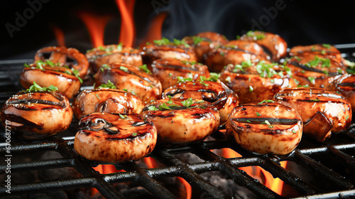 mushrooms grilled on the barbecue - macro and commercial photography