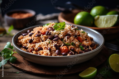Costa Rican Rice and Beans (Gallo Pinto) . White kitchen. Bright and airy