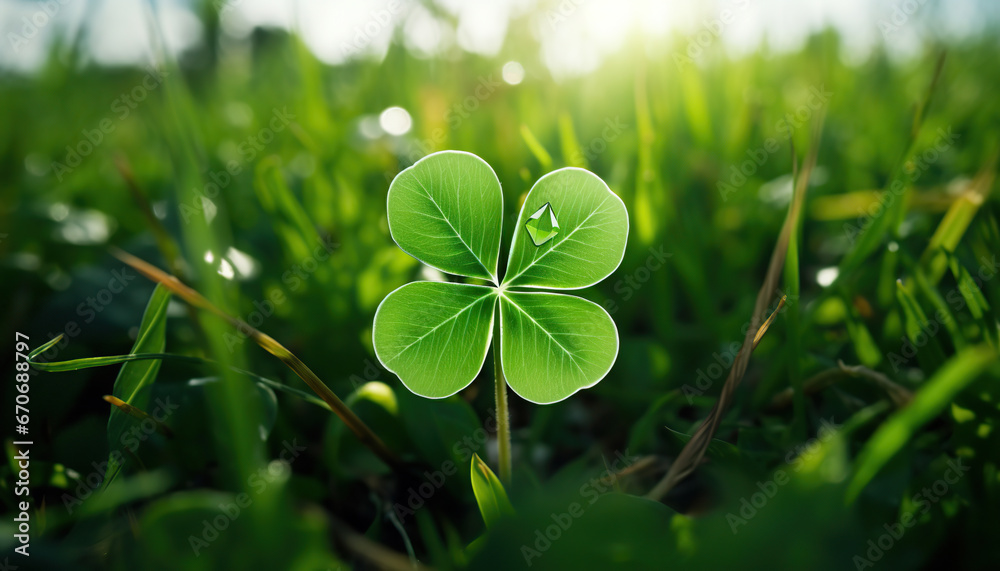 lucky clover with 4 leaves - obrazy, fototapety, plakaty 
