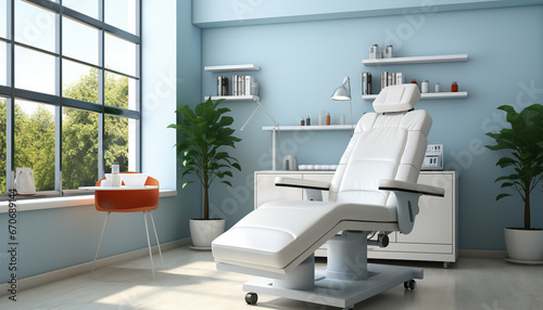 Modern and stylish medical examination room with blank white wall 