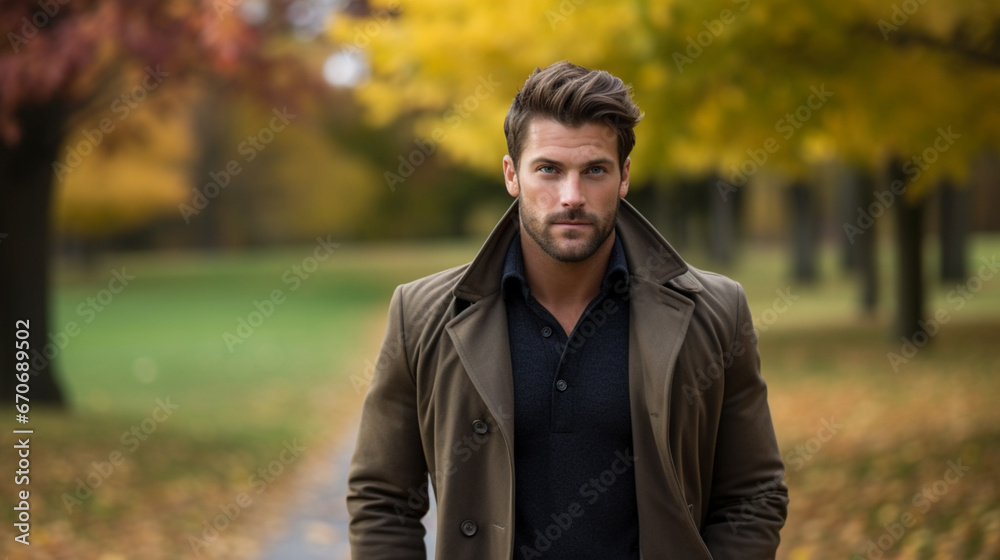 Male model in the park, Autumn - Generative Ai Male model in the park, Autumn - Generative Ai