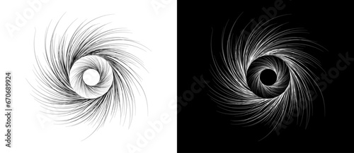 Swirl lines in spiral. A black figure on a white background and an equally white figure on the black side.