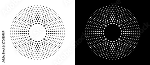 Abstract background with arrows in circle. Art design spiral as logo or icon. A black figure on a white background and an equally white figure on the black side.