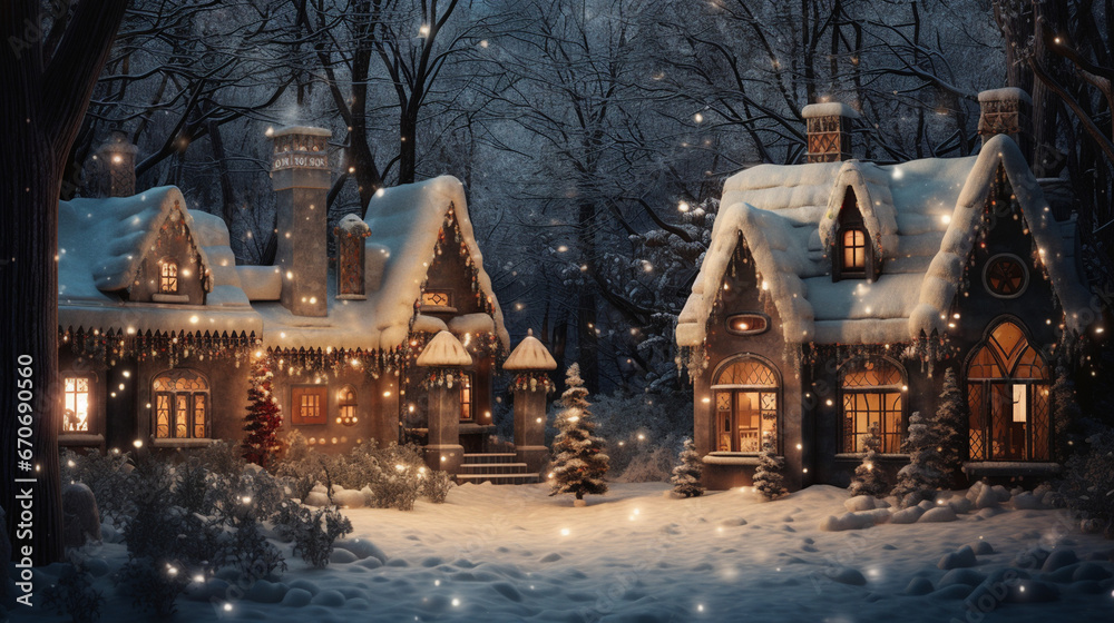 A beautiful christmas village houses in snow 