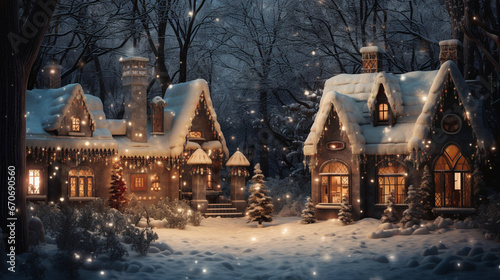 A beautiful christmas village houses in snow 