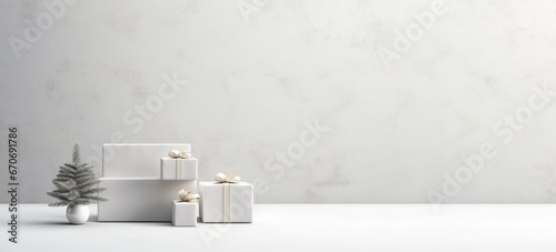 Holiday composition with christmas tree and gift box