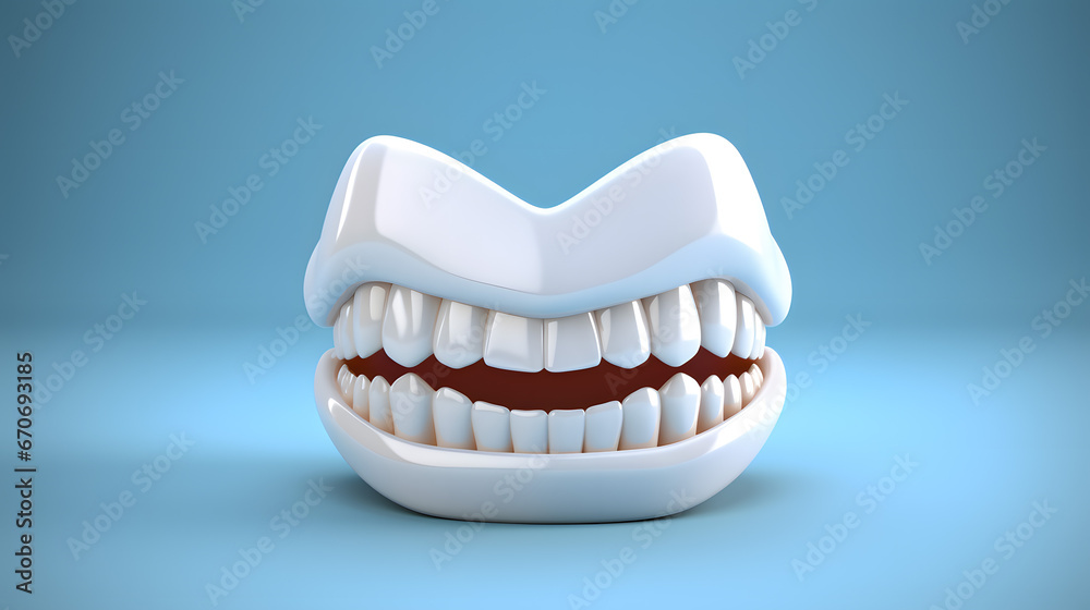 Obraz premium 3D Rendered Model of Human Teeth on a Blue Background.
