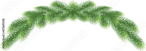 Christmas wreaths on transparent  png. illustration of evergreen fir branch.Traditional holiday garland frame design.