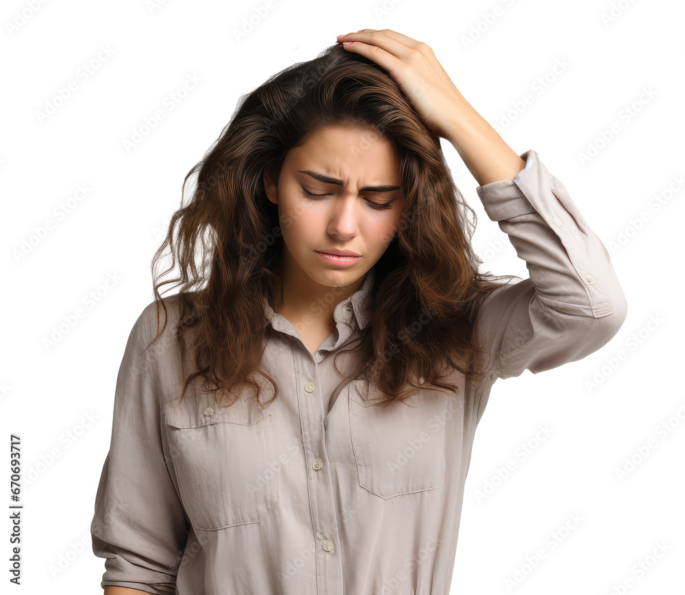 Woman with headache isolated from the background, png Woman with headache isolated from the background, png