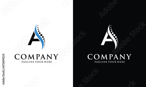 Letter A Orthopedic Health Bone Logo Design With Back Bone Icon. Bone Health Logo Sign