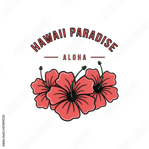 Hawaiian paradise aloha logo design idea with hibiscus flowers