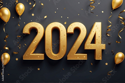 new year 2024, golden numbers on black background, celebrating 2024