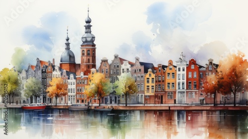An Amsterdam illustration in colorful watercolor paints, isolated on a white background photo