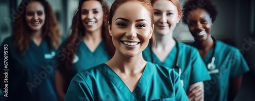 Portrait of pretty women doctor working in modern hospital.. Generative Ai. © annamaria