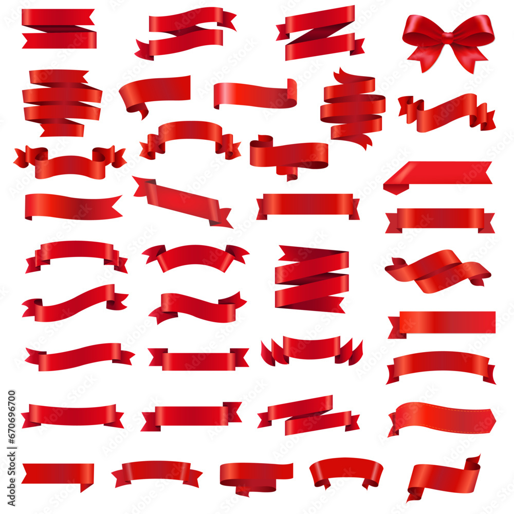 Red Ribbon Set Isolated White Background Red Ribbon Set Isolated White Background