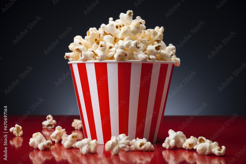 Bucket full of cinema popcorn, entertainment and leisure concept. Generative AI Bucket full of cinema popcorn, entertainment and leisure concept. Generative AI