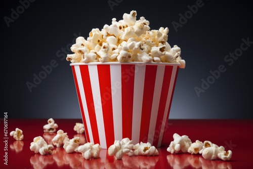 Bucket full of cinema popcorn, entertainment and leisure concept. Generative AI