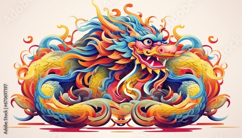 Colorful Chinese dragon in fantasy shape,Illustration of Chinese New Year Symbol for 2024,Year of the dragon chinese celebration,Chinese holiday background with dragon © salahchoayb