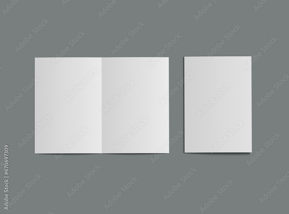Fototapeta premium Blank A4 Half Sheet Fold brochure 3d render to present your design.