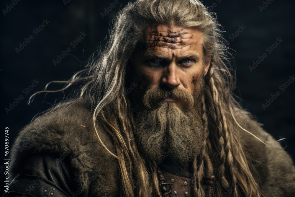 Imposing and frightening Viking warrior, Nordic. Generative AI Imposing and frightening Viking warrior, Nordic. Generative AI
