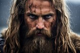 Imposing and frightening Viking warrior, Nordic. Generative AI