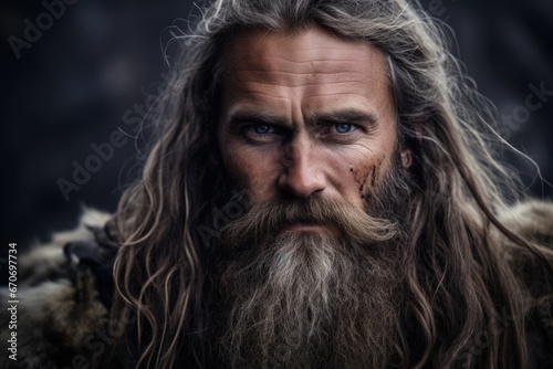 Imposing and frightening Viking warrior, Nordic. Generative AI