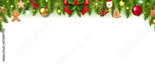 Christmas Garland And Christmas Red And Golden Ball Transparent background