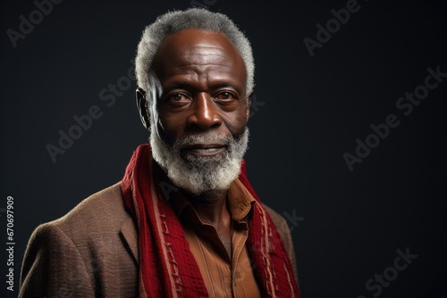 A happy and confident senior man with a beard, exuding wisdom and happiness in a studio portrait.
