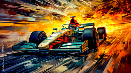 Car Racing Graphic in Oil and Acrylic on Canvas Illustration Wallpaper Cover Background Poster Digital Art  © Korea Saii