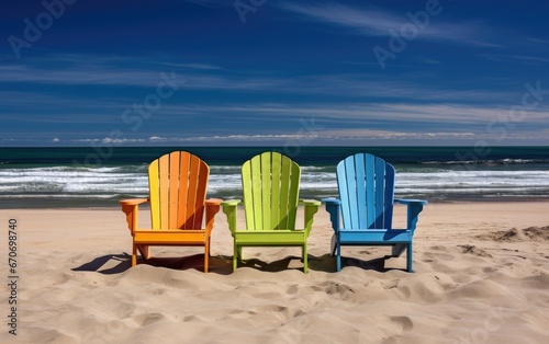 Colorful beach chairs on a sunny beach © piai